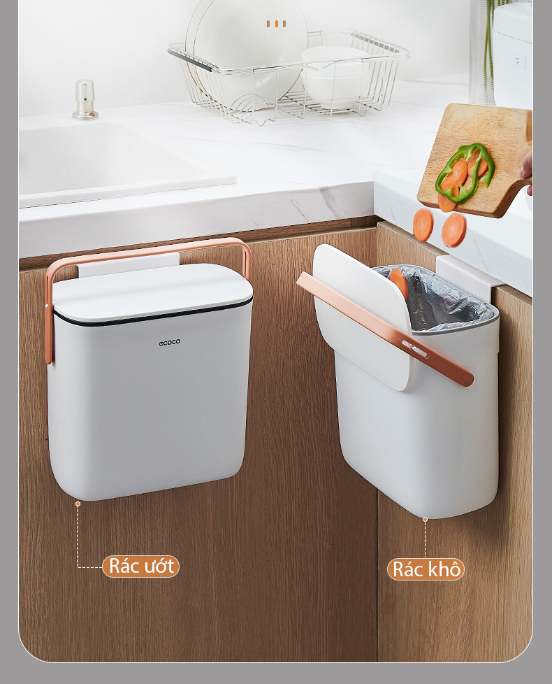 Thùng rác treo tường ecoco, thùng rác treo tủ dán tường nhà vệ sinh
