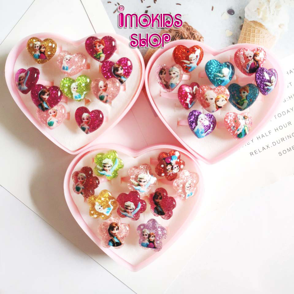 Sét 10 Nhẫn Elsa Bé Gái Kèm Hộp Siêu Dễ Thương