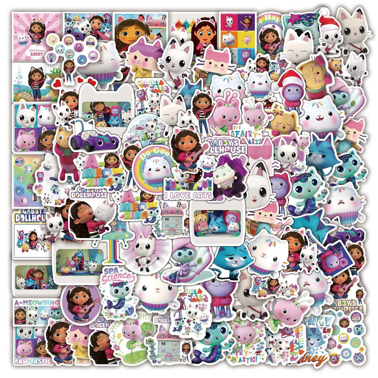100pcs Gabby của Dollhouse Stickers cho vali Skateboard máy tính xách tay hành lý tủ lạnh điện thoại xe Styling Sticker