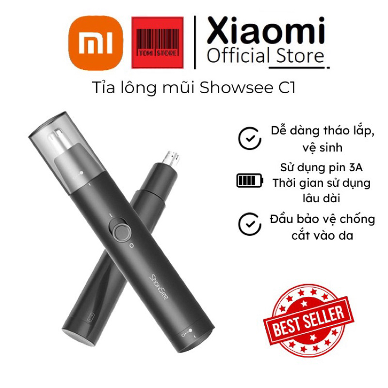 Máy tỉa lông mũi Xiaomi ShowSee C1-BK cầm tay có thể tháo rời với dao cắt ẩn hai lưỡi xoay 360 ° chất lượng cao