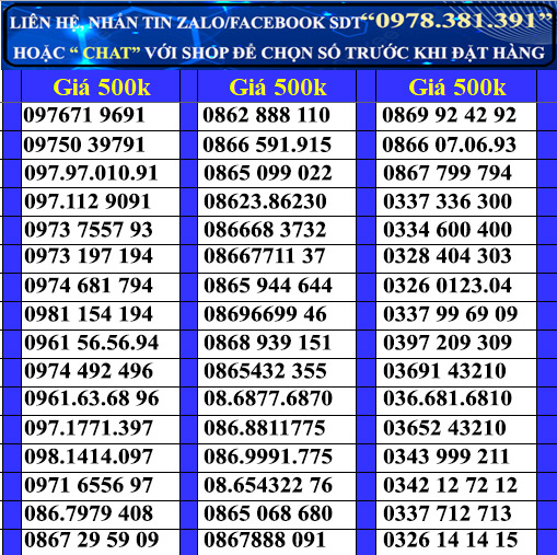 sim viettel số đẹp giá rẻ đồng giá 500k, Sim chưa kích hoạt. Quý khách vui lòng đăng ký chính chủ và kích hoạt sim theo hướng dẫn của nhà bán hàng