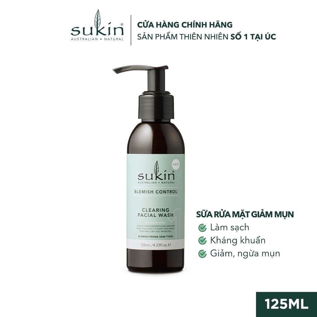 Sữa Rửa Mặt Giảm Mụn Sukin Blemish Control Clearing Facial Wash 125ml (HSD: 12/2023)