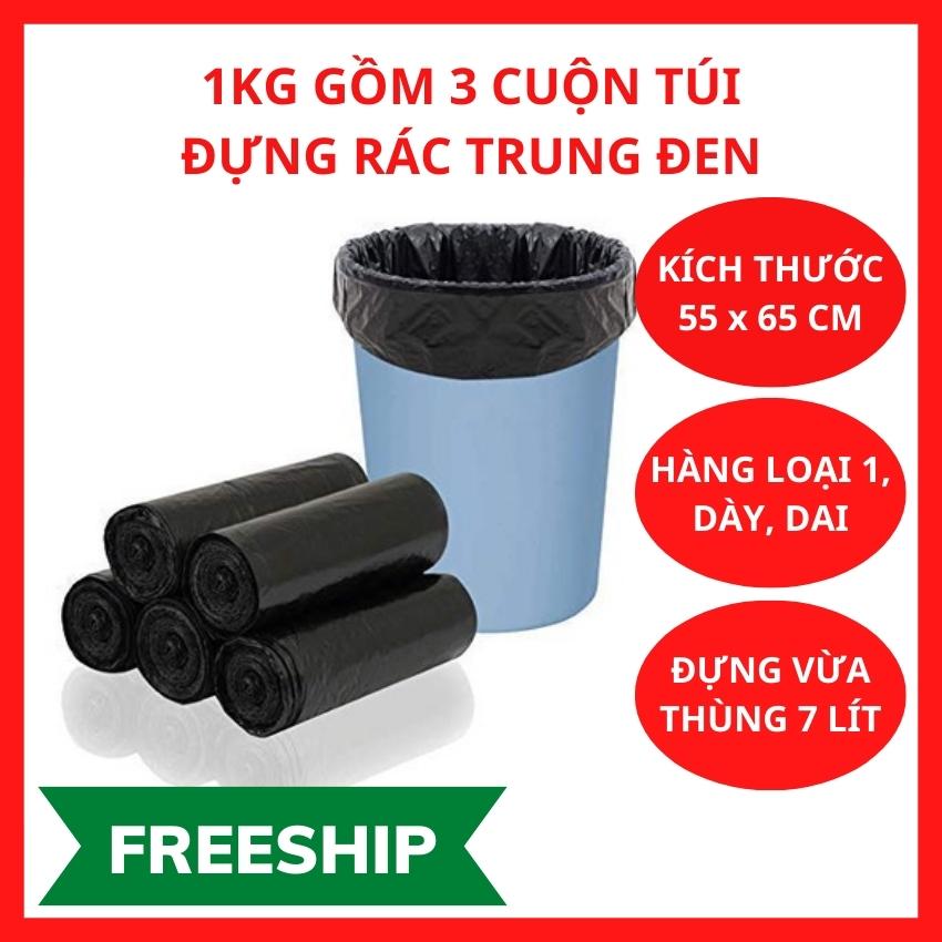 1KG túi đựng rác (3 cuộn) tiện lợi màu đen size trung 55x65cm