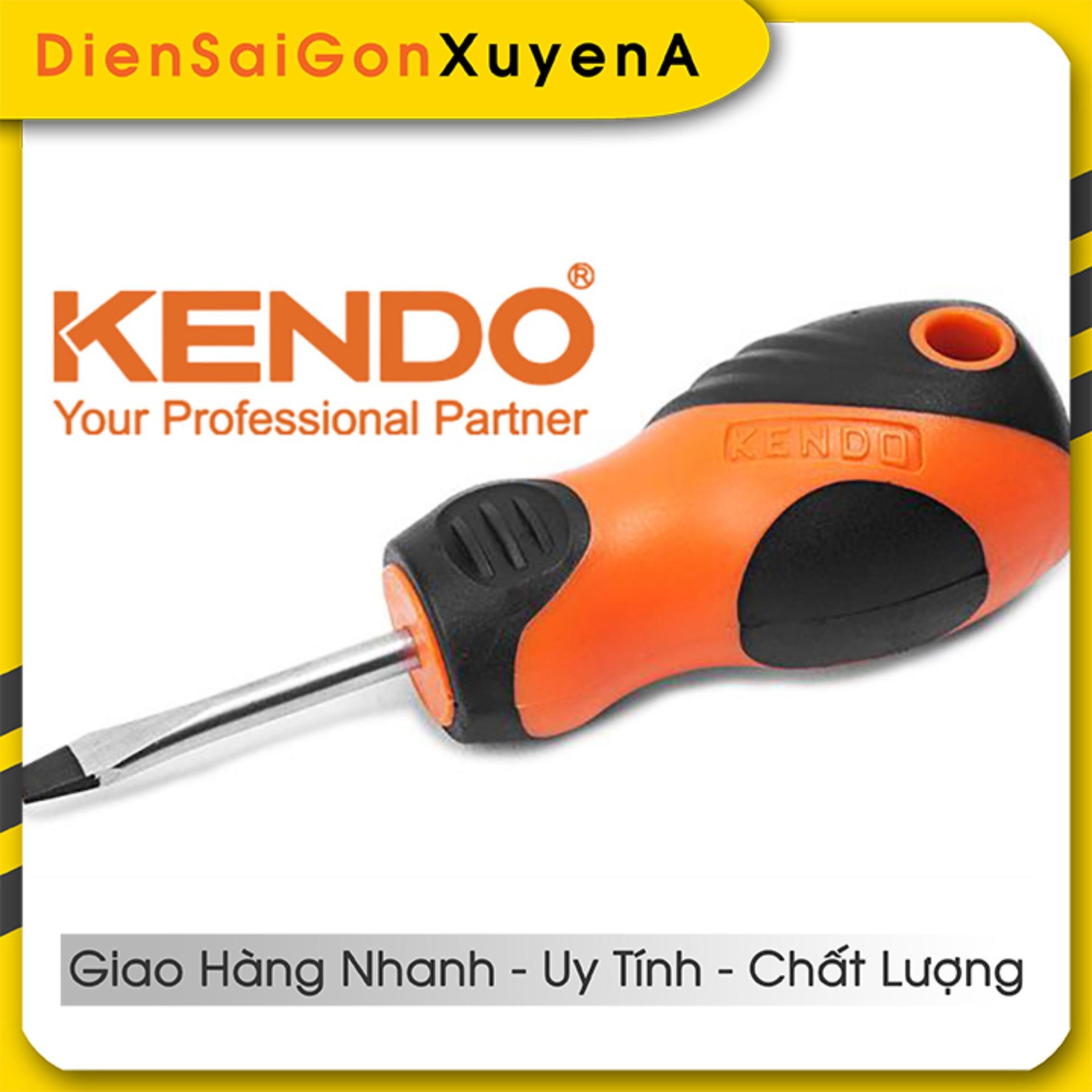 Tô vít dẹp - tuốc nơ vít dẹp thân ngắn có nam châm 10cm 4 x 38mm crv tpr kendo 20141 - điện sài gòn xuyên á