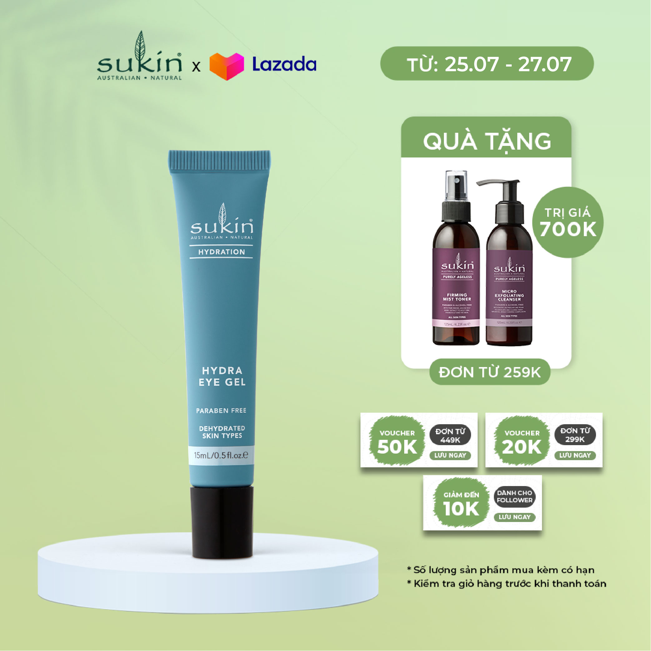 Gel Dưỡng Ẩm Vùng Da Quanh Mắt Sukin Hydration Hydra Eye Gel 15ml