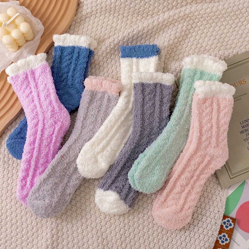 Tất vớ ủ kem lông cừu len bông cổ cao lông cừu siêu mềm mịn ,chất siêu dày giữ ấm