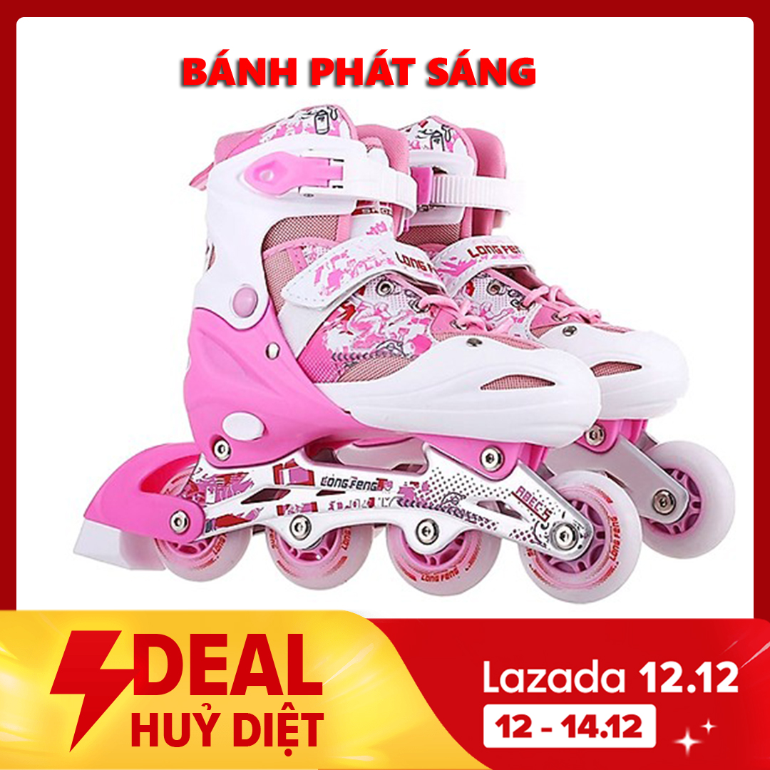 Giày Patin trẻ em  inline Long Feng 906 - CHÍNH HÃNG - giày trượt patin người lớn , trẻ em đủ size S M L màu hồng