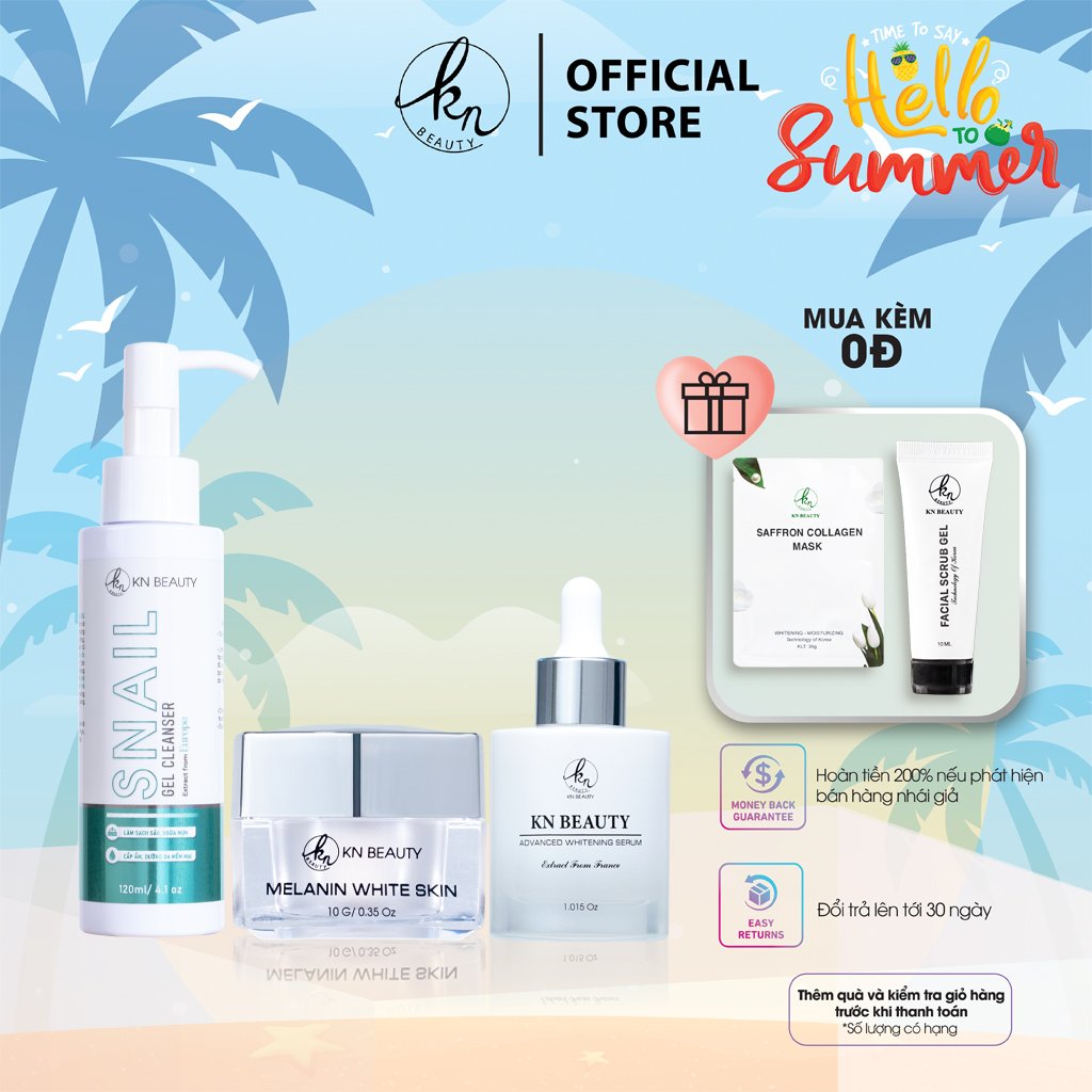 Bộ 3 sản phẩm trắng da ngừa nám kn beauty chuyên sâu: kem dưỡng + serum 30ml+ sữa rửa mặt 120ml
