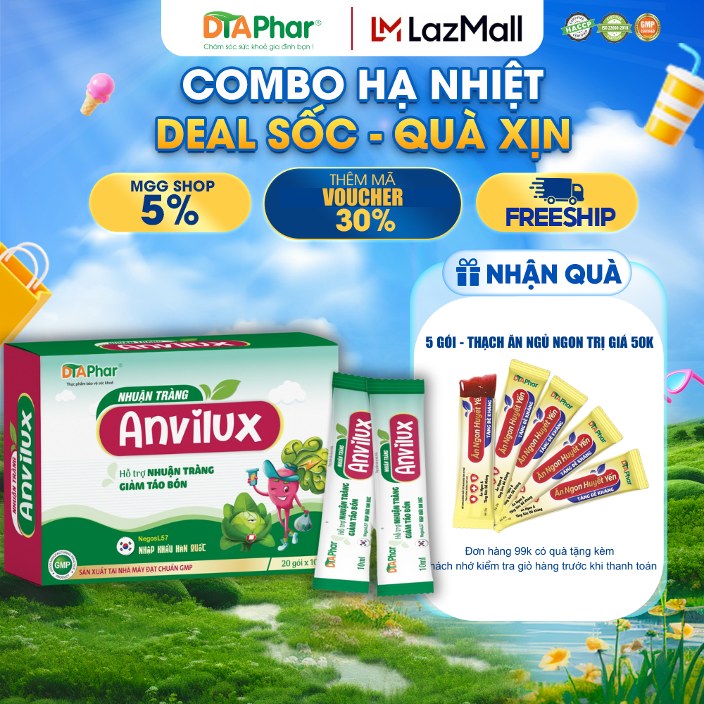 Siro uống nhuận tràng anvilux hỗ trợ giảm táo bón nguyên liệu nhập khẩu hàn quốc hộp 20 gói/10ml