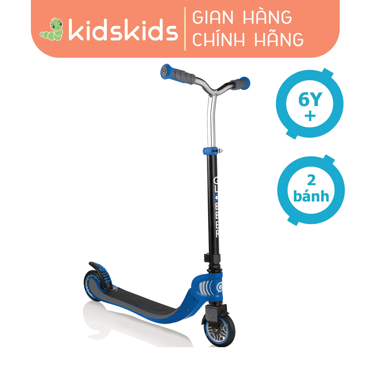 Xe trượt scooter 2 bánh globber flow foldable 125 cho trẻ em, từ 6 tuổi - đen/xanh da trời