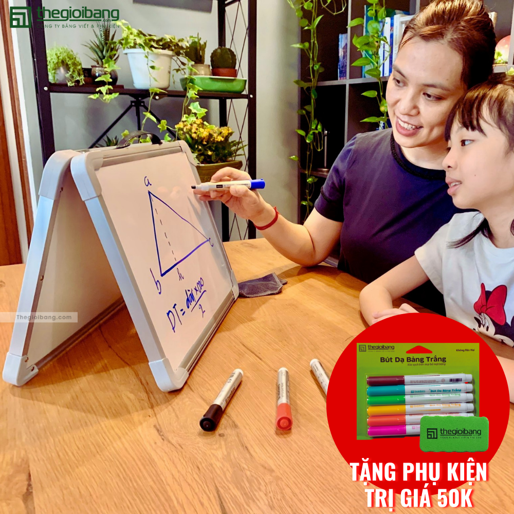 Bảng Từ Trắng 2 Mặt Kidmate - Tặng Kèm Phụ Kiện - 2 Kích Ngang 30x40cm, Dọc 40x30cm - Bảng Viết Cho Bé