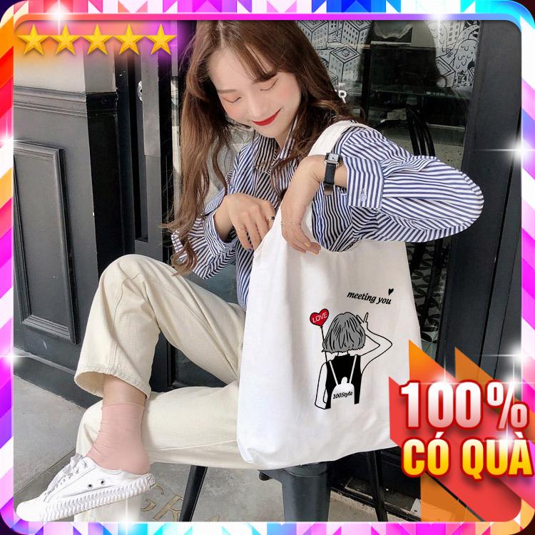 Túi vải tote attitude cô gái trái tim - loantay