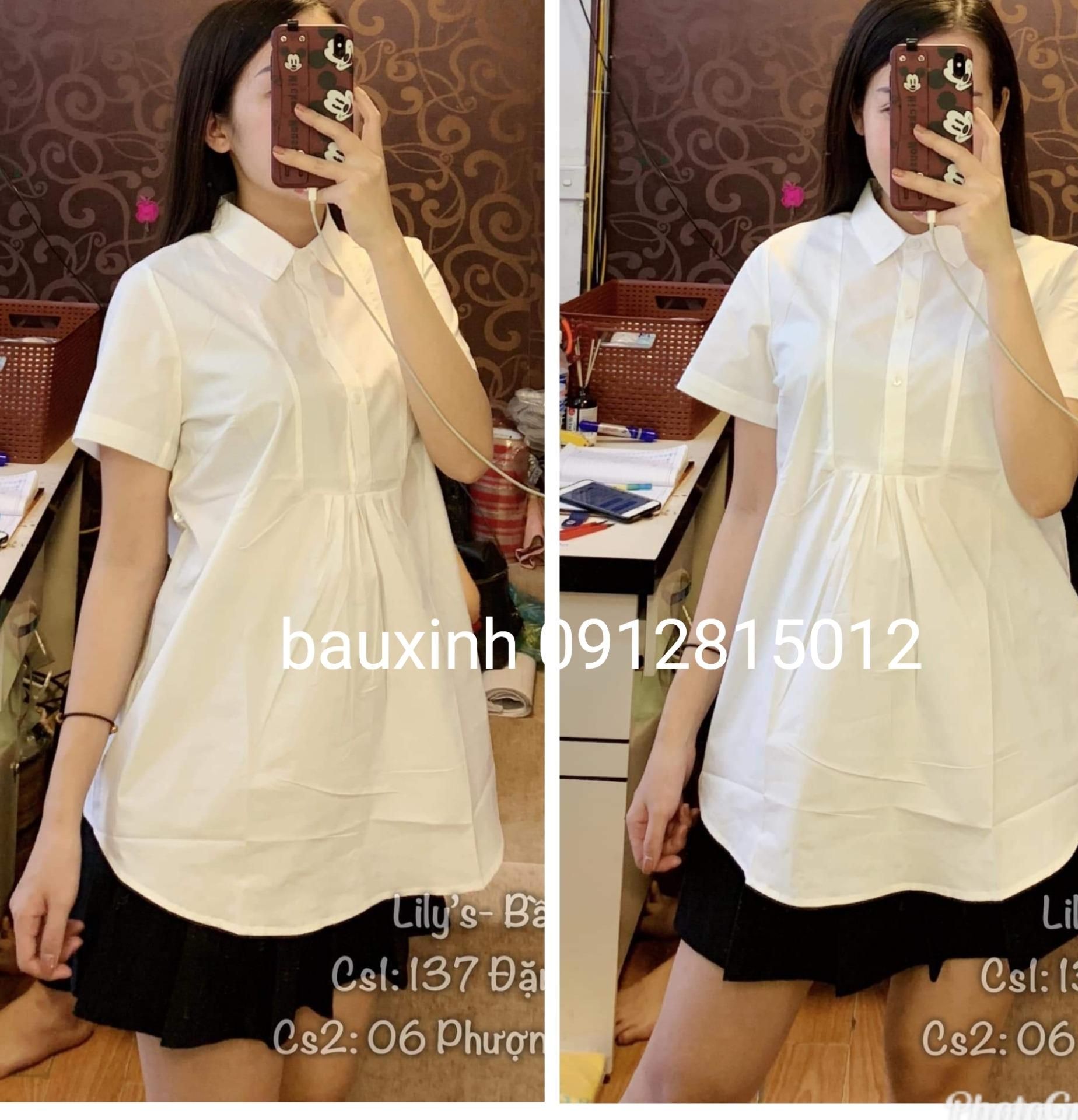 Áo bầu xinh sơ mi dáng dài