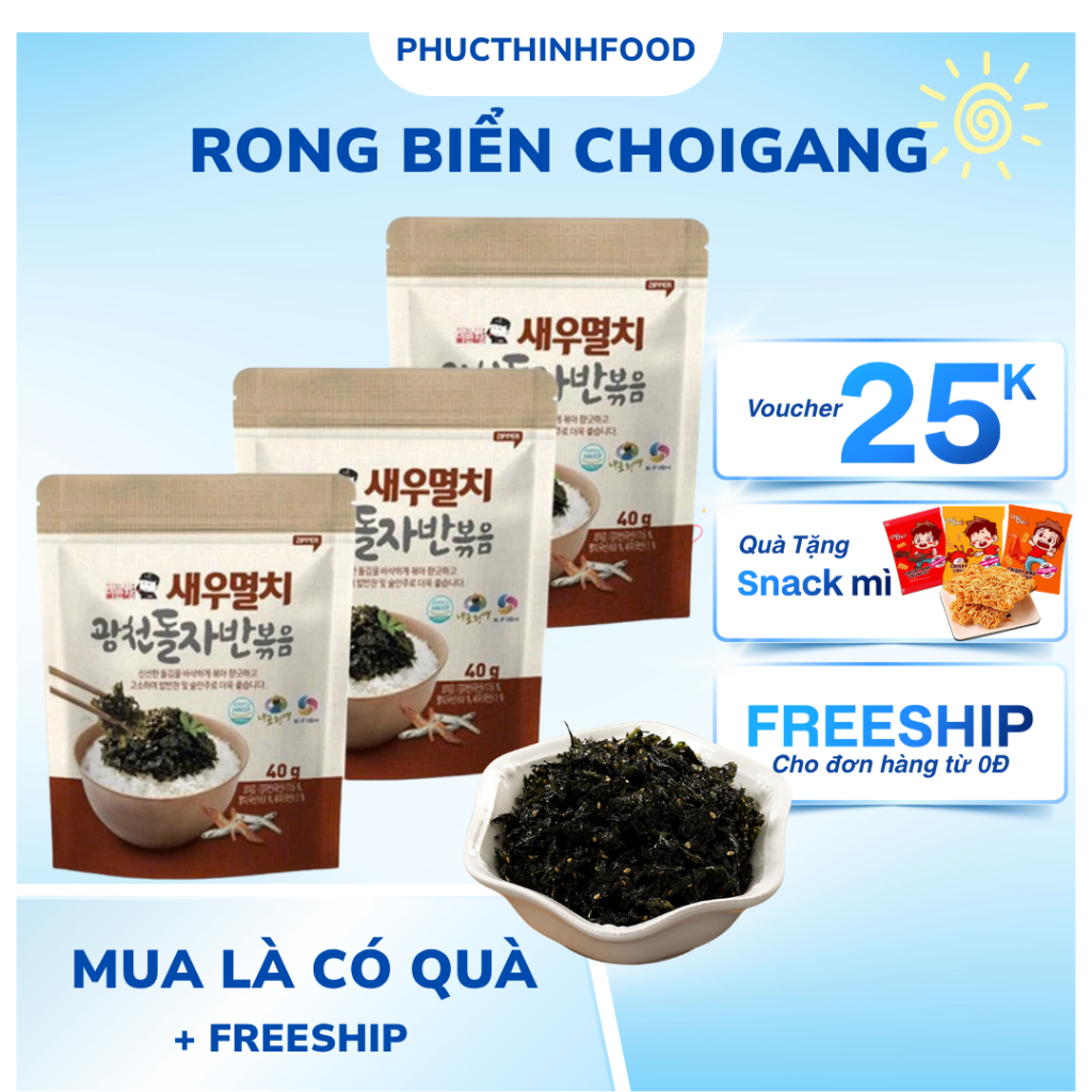 [HÀNG MỚI] Combo 3 Rong biển Trộn Cơm Captain Lee Vị Tôm Và Cá Cơm - Rong Biển Ăn Vặt Hàn Quốc 40g