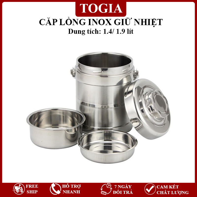 Cặp lồng inox 3 tầng, cặp lồng giữ nhiệt cao cấp cách nhiệt, cà mên inox an toàn, tiện lợi dung tích 2 lít togia