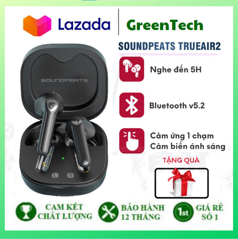 Tai nghe bluetooth soundpeats trueair2, tai nghe sạc không dây siêu nhẹ, tai nghe bluetooth pin siêu trâu, tai nghe không dây khử tiếng ồn cvc hai mic aptx