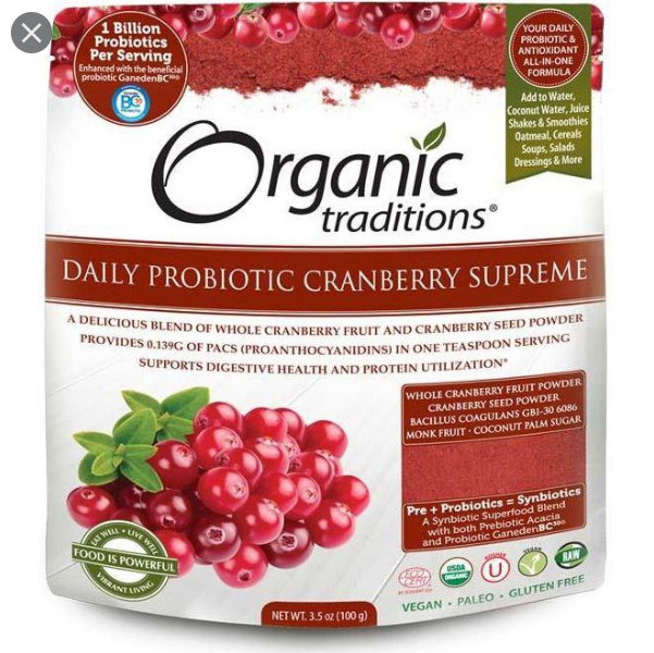 Bột lợi khuẩn việt quất hữu cơ Daily Probiotic Cranberry Supreme Organic Traditions