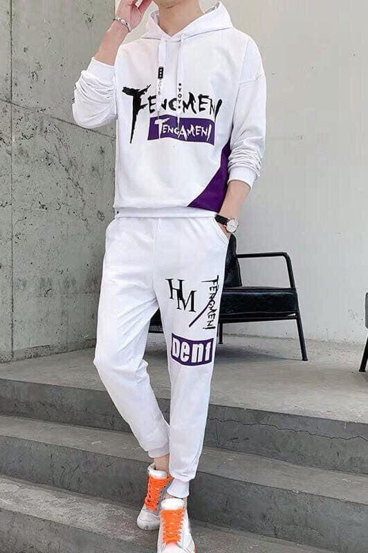 Set Bộ Nỉ Nam Thu Đông, Bộ Thể Thao Nam Chất Liệu Nỉ Da Cá Dày Có Mũ In Chữ Trước Ngực , đủ size - Bibi Fashion - BD29 - [ tặng tất khử mùi ]