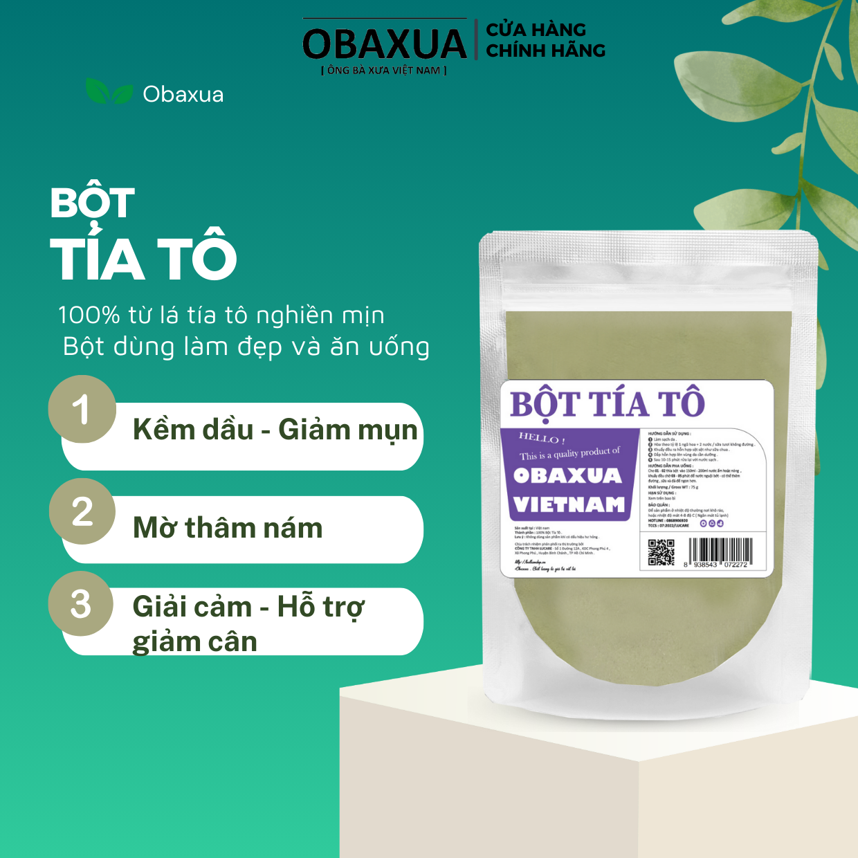Bột Lá Tía Tô Sấy Lạnh Nguyên Chất OBAXUA [75Gr, 250Gr ]