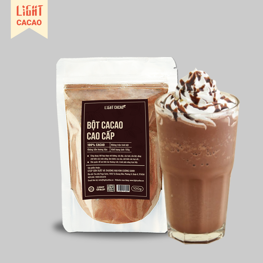 [HCM]Bột cacao Thượng hạng cao cấp  nguyên chất không đường Light Cacao - Gói 100g Cacao Premium