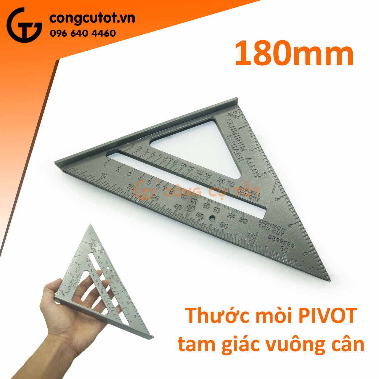 Thước mòi pivot tam giác vuông cân size tùy chọn