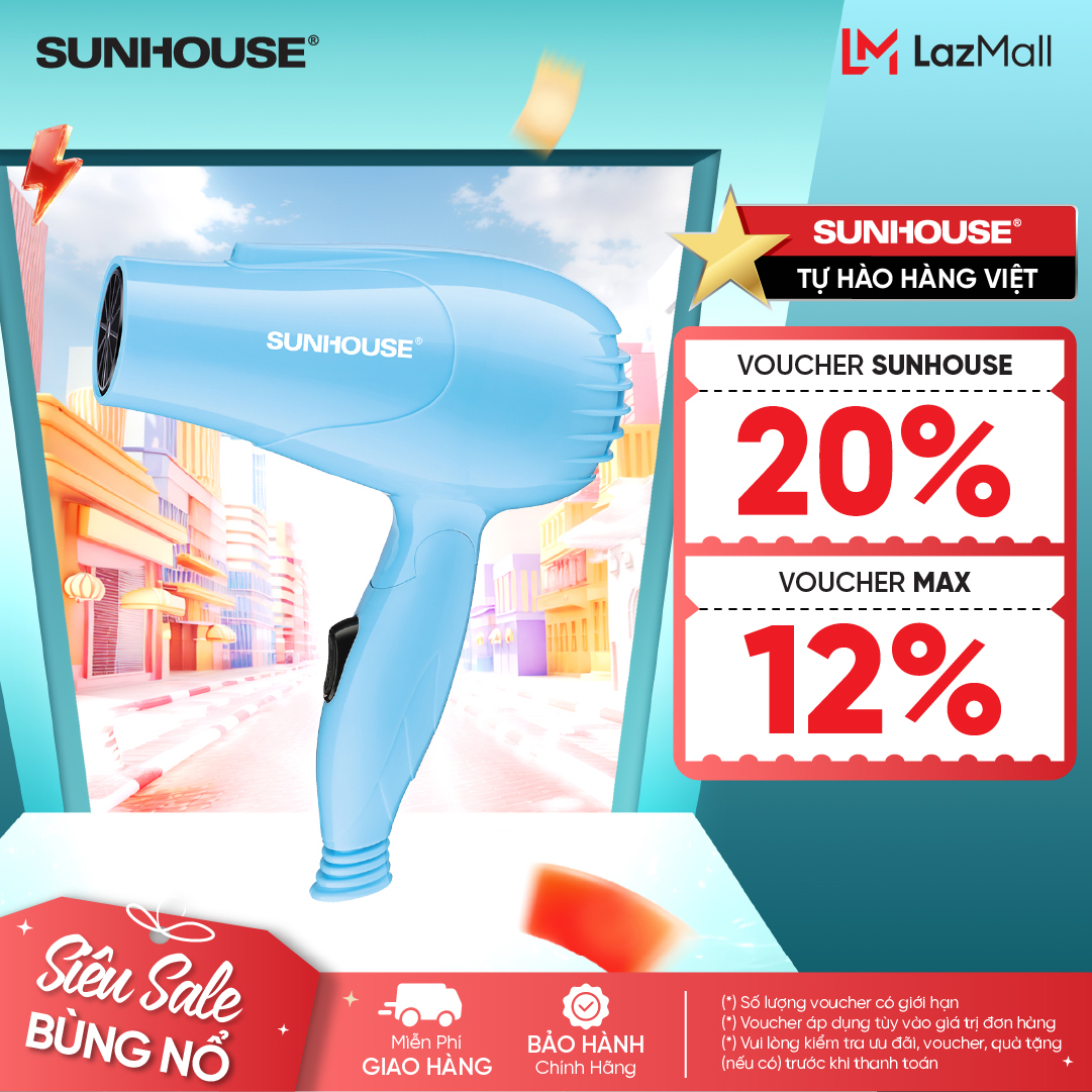 Sunhouse Shd2305 Mini Foldable Travel Hair Dryer - Foldable Handle, Convenient to Carry for Travel - 2 Wind Speeds, Saves Electricity - 12 Month Warranty - Genuine Product
