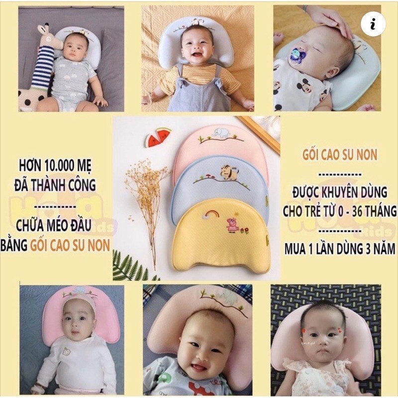 Gối cho bé - Gối chặn sơ sinh - Gối kê đầu - Gối chống méo đầu, bẹp đầu, móp đầu, nghẹo cổ, còm lưng cho trẻ sơ sinh và em bé - Gối cao su non cho bé cao cấp