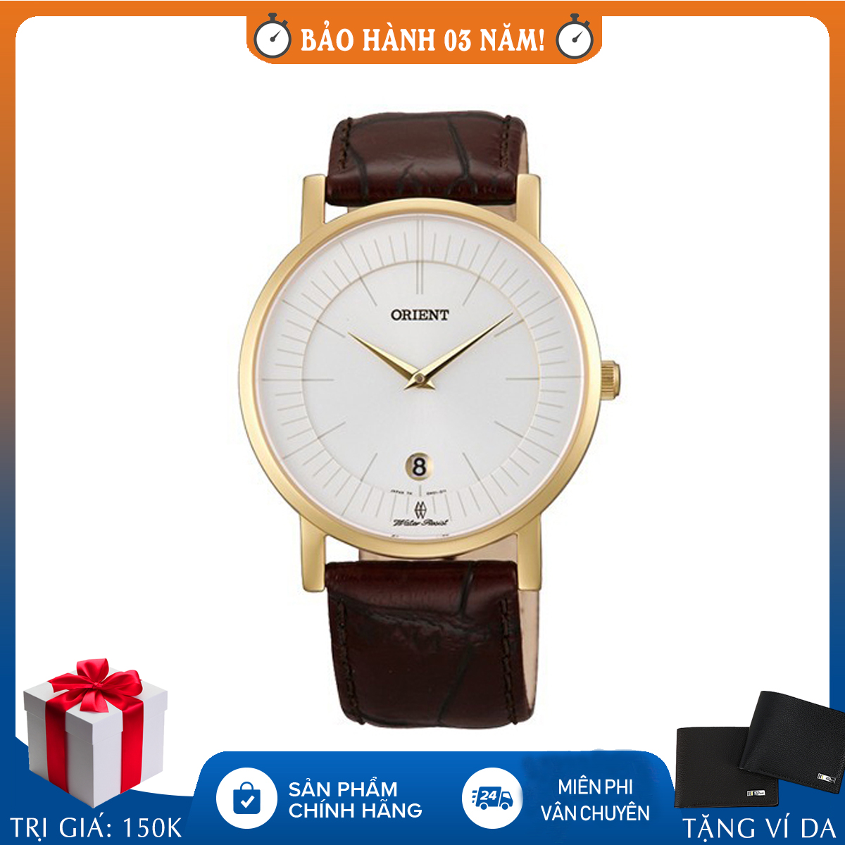 Đồng hồ nam dây da orient fgw01008w0 quartz, bảo hành 3 năm chính hãng, chống nước, chống xước