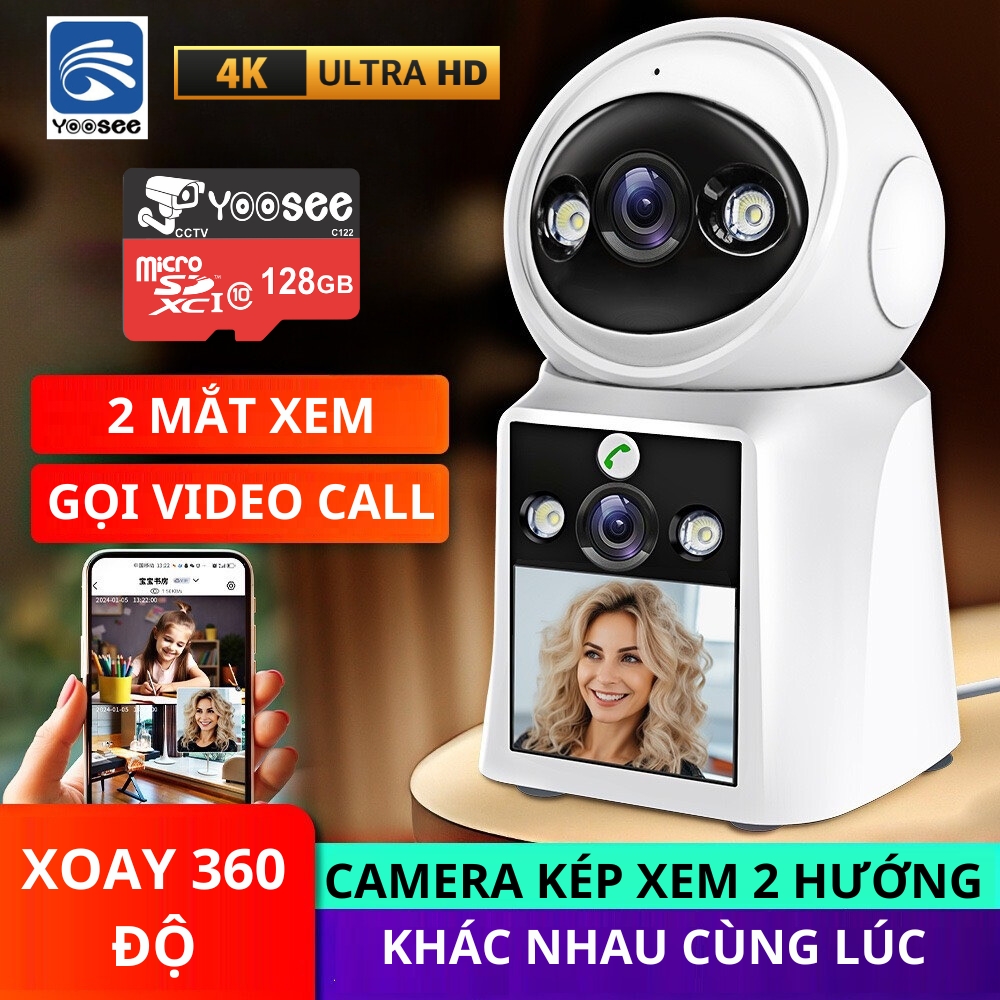 Camera yoosee 2 mắt gọi video trực tiếp từ xa xoay 360 độ đàm thoại 2 chiều hình ảnh sắc nét 4K