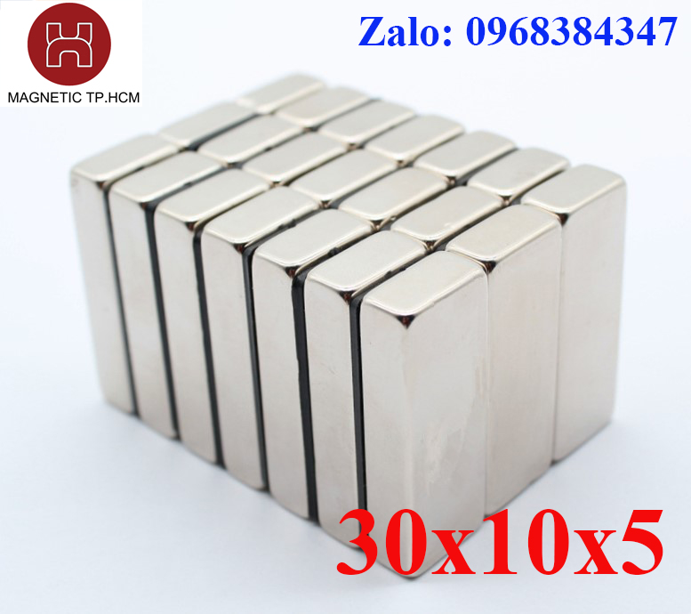 Nam châm trắng đất hiếm hình chữ nhật 30x10x5mm, nam châm lực hút siêu mạnh N35, Nam châm vĩnh cửu hình chữ nhật
