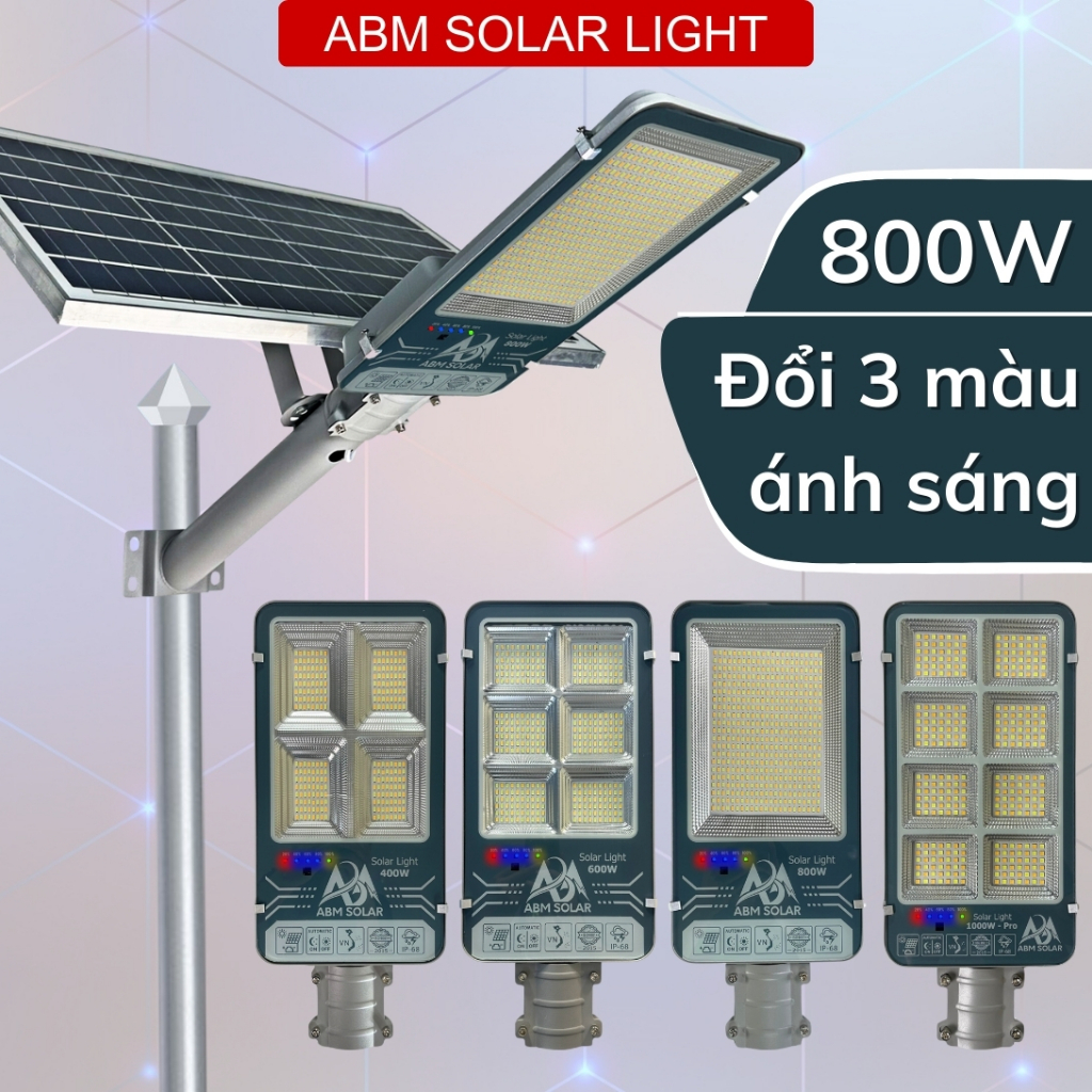 [800W] Đèn Năng Lượng Mặt Trời 200W - 1000W , Đèn Đường , Sân Vườn . Tấm Pin Rời Loại Monosilicon, Đổi 3 màu ánh sáng