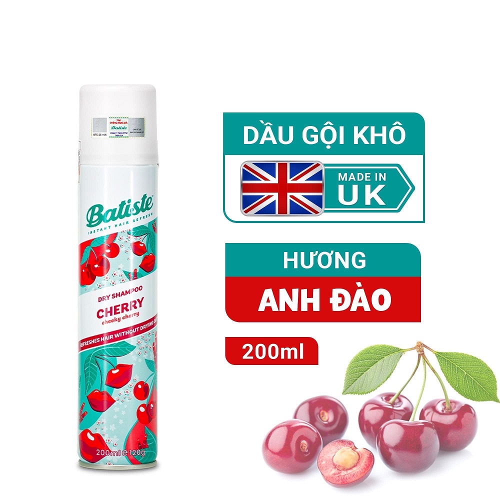 Dầu gội khô hương anh đào - batiste dry shampoo fruity & cheeky cherry 200ml