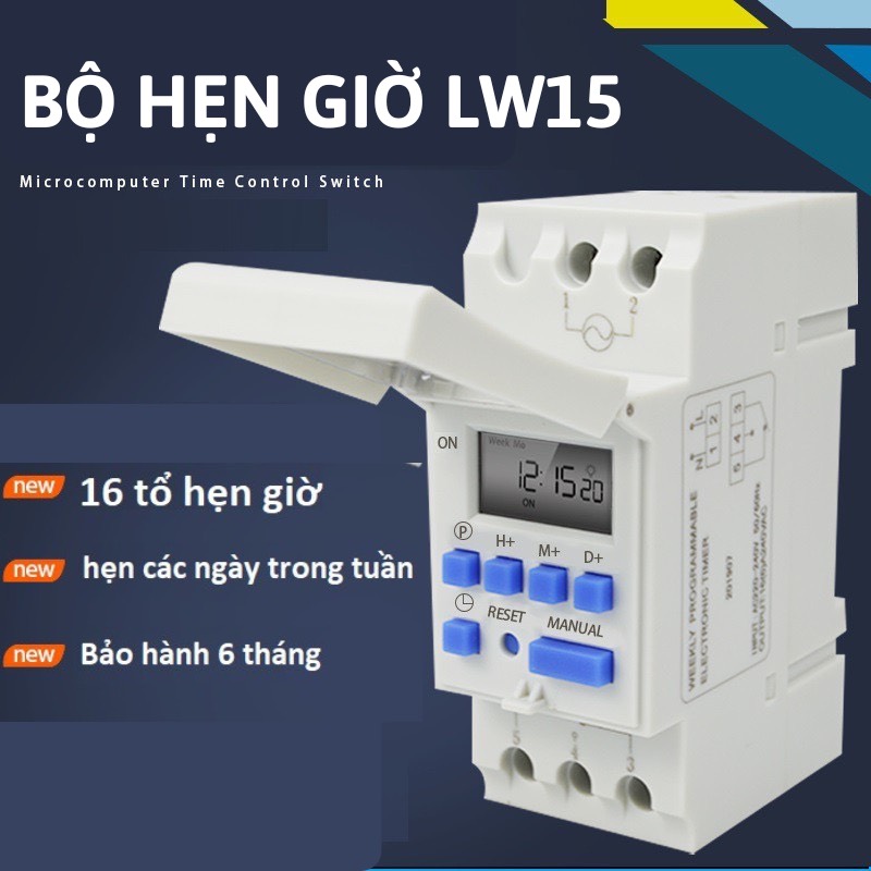 công tắc hẹn giờ điện tử lập trình LW15, thiết bị hẹn giờ điện tử THC15A, timer bật tắt các thiết bị tự dộng, rơ le