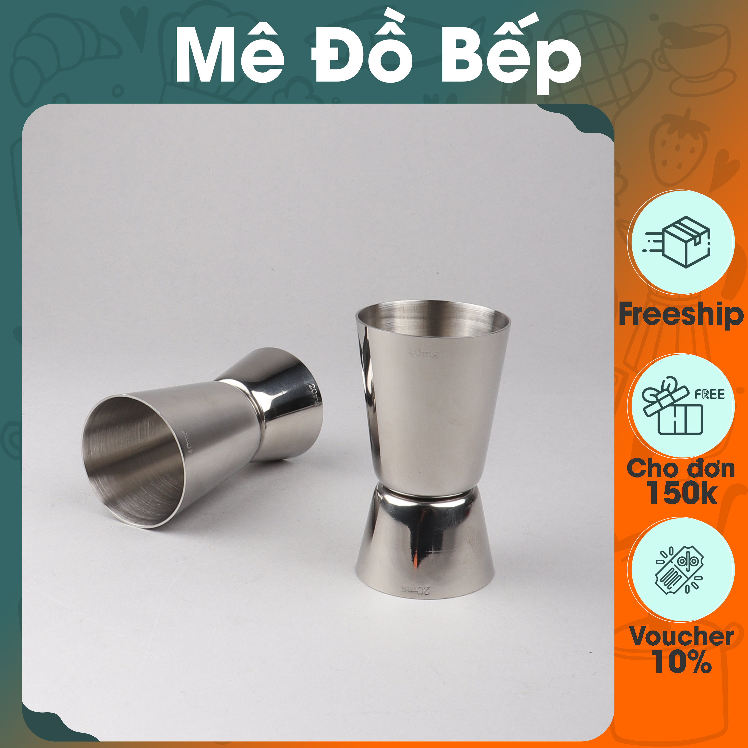 Ly đong định lượng pha chế 2 đầu loại lớn 40ml inox 304 cao cấp LD01