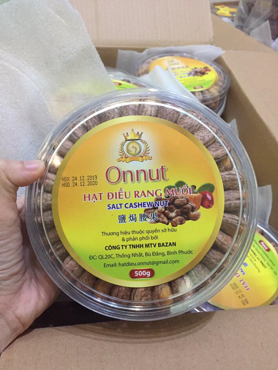 Hộp 500gr Hạt điều rang muối vỏ lụa loại 1 Bình Phước
