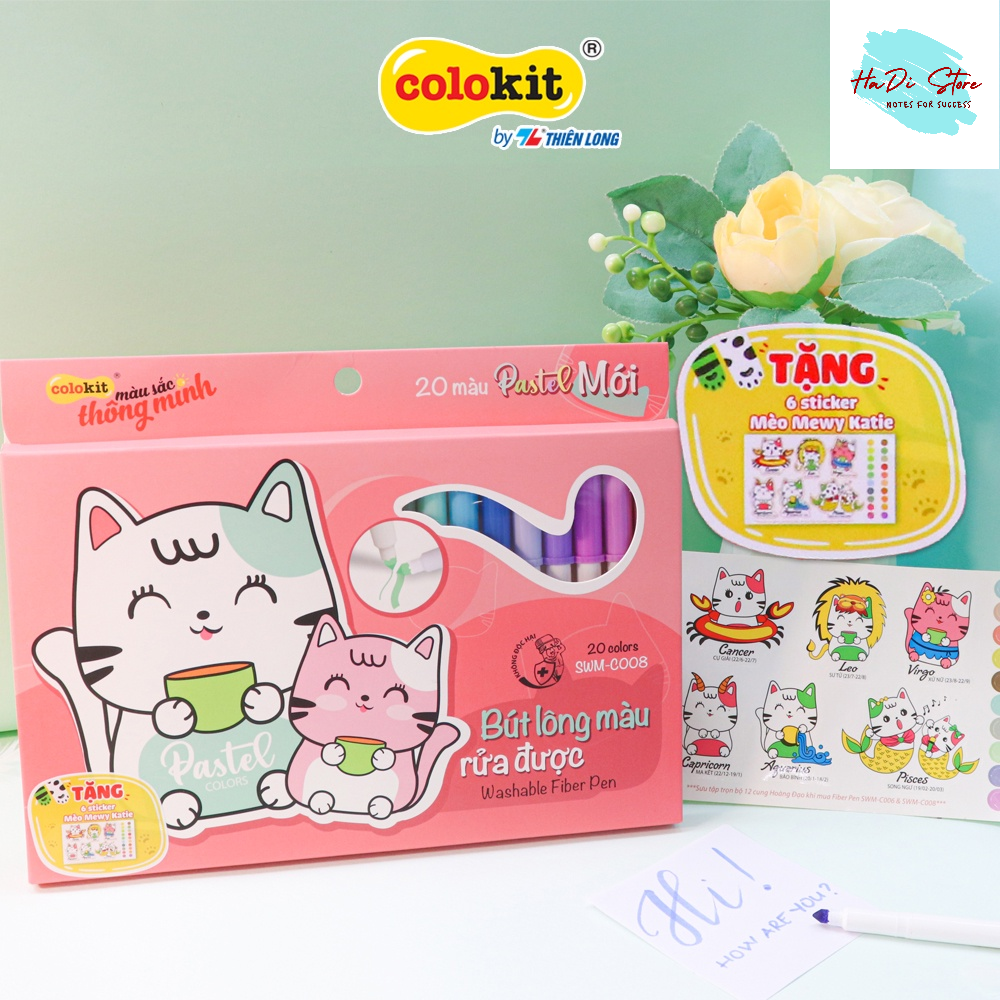Bút lông 20 màu pastel washable FIBER PEN Colokit Thiên Long