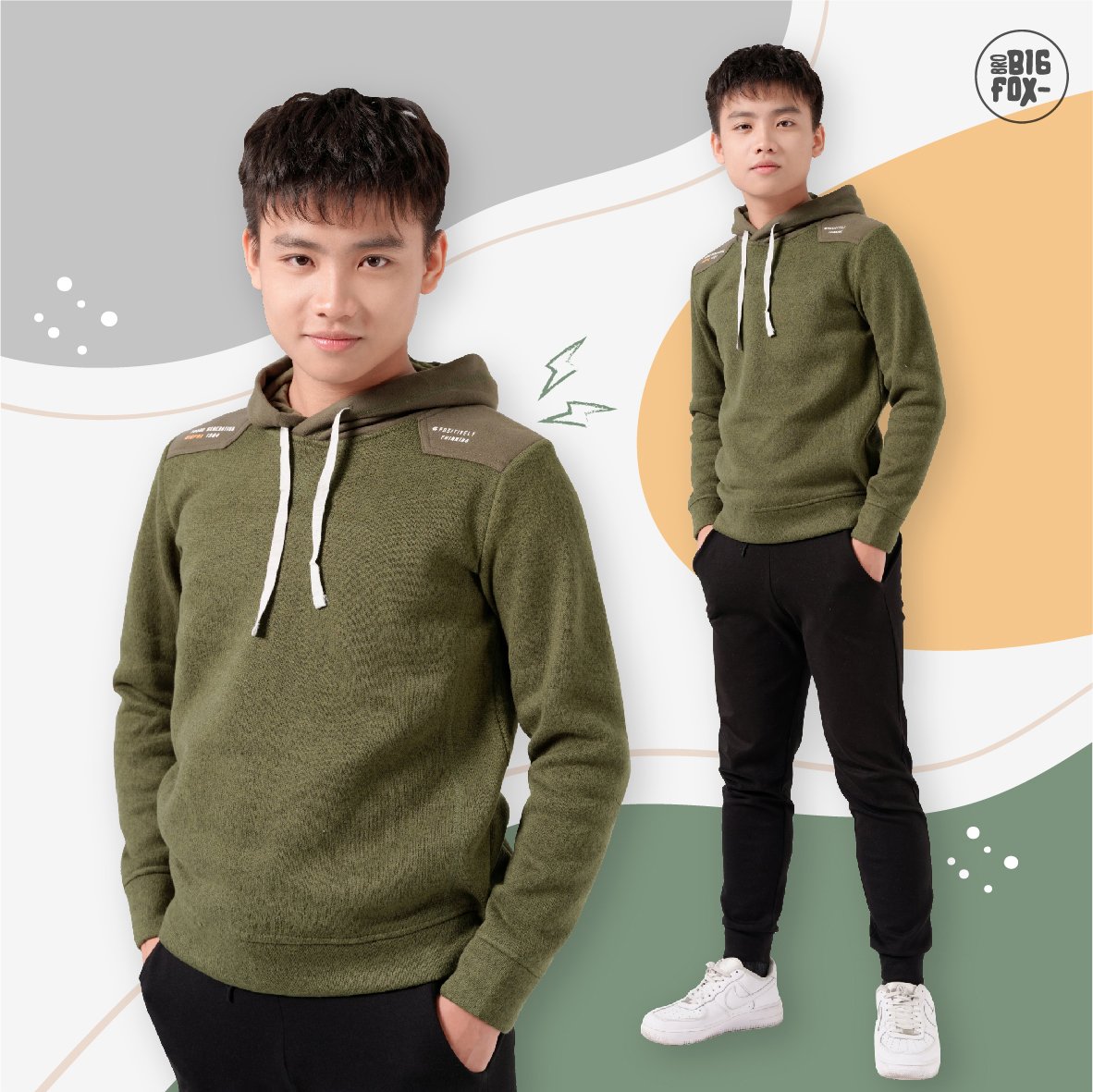 Áo nỉ bé trai BIGFOX - MISS MEOW thu đông, áo nỉ bông cho bé dài tay có mũ hoodie size đại đáp vai túi ngực 18-46 kg