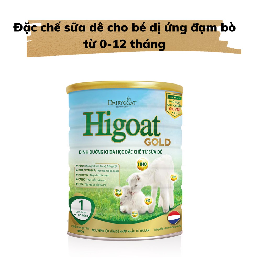 Sữa dê Higoat Gold số 1 cho bé dị ứng đạm sữa bò lon 400g/800g