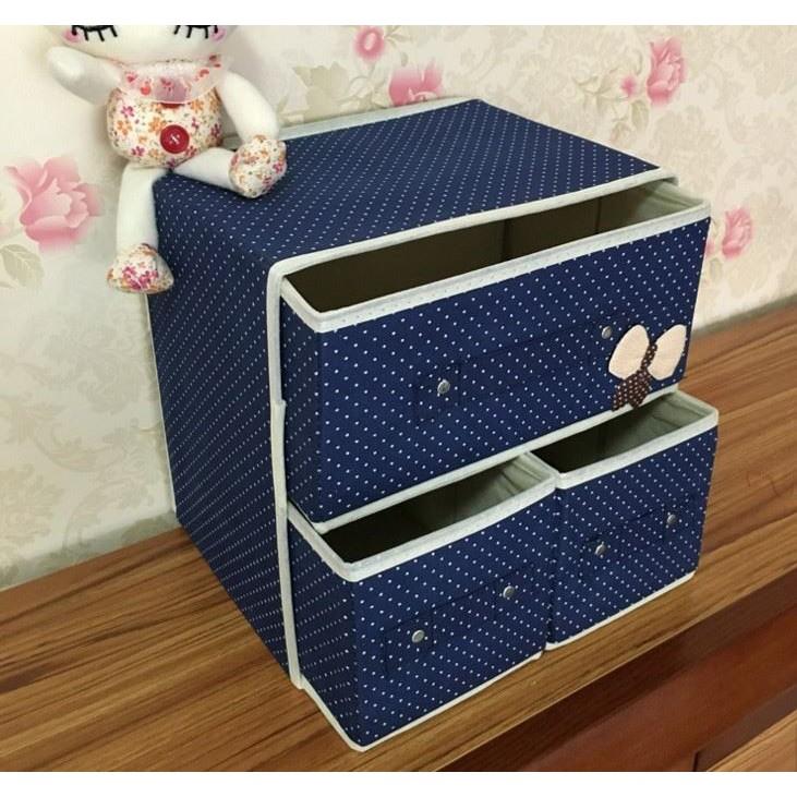 Tủ vải đựng đồ chip 2 tầng 3 ngăn - Hộp đựng đồ lót 2 tầng 3 ngăn