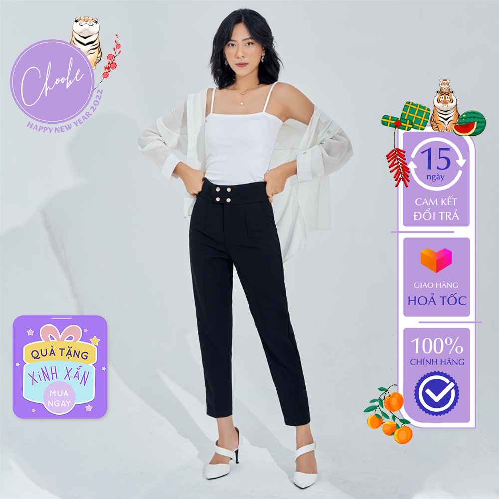 Quần baggy nữ Choobe cạp cao vải Vitex cao cấp quần công sở 4 cúc bấm sang trọng thanh lịch - Q06