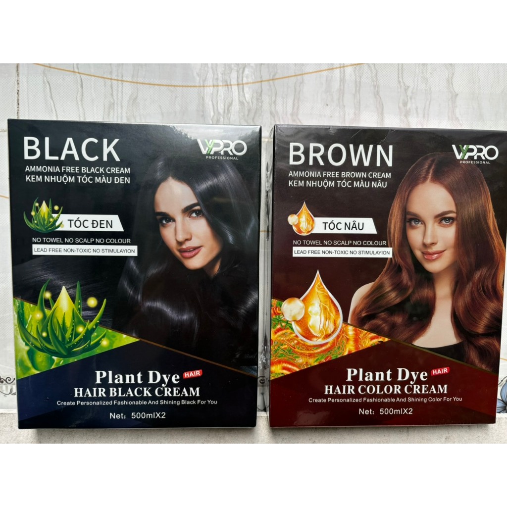 Nhuộm phủ bạc nâu - đen vpro cặp 500ml x2 phủ bạc 100% không dính da đầu
