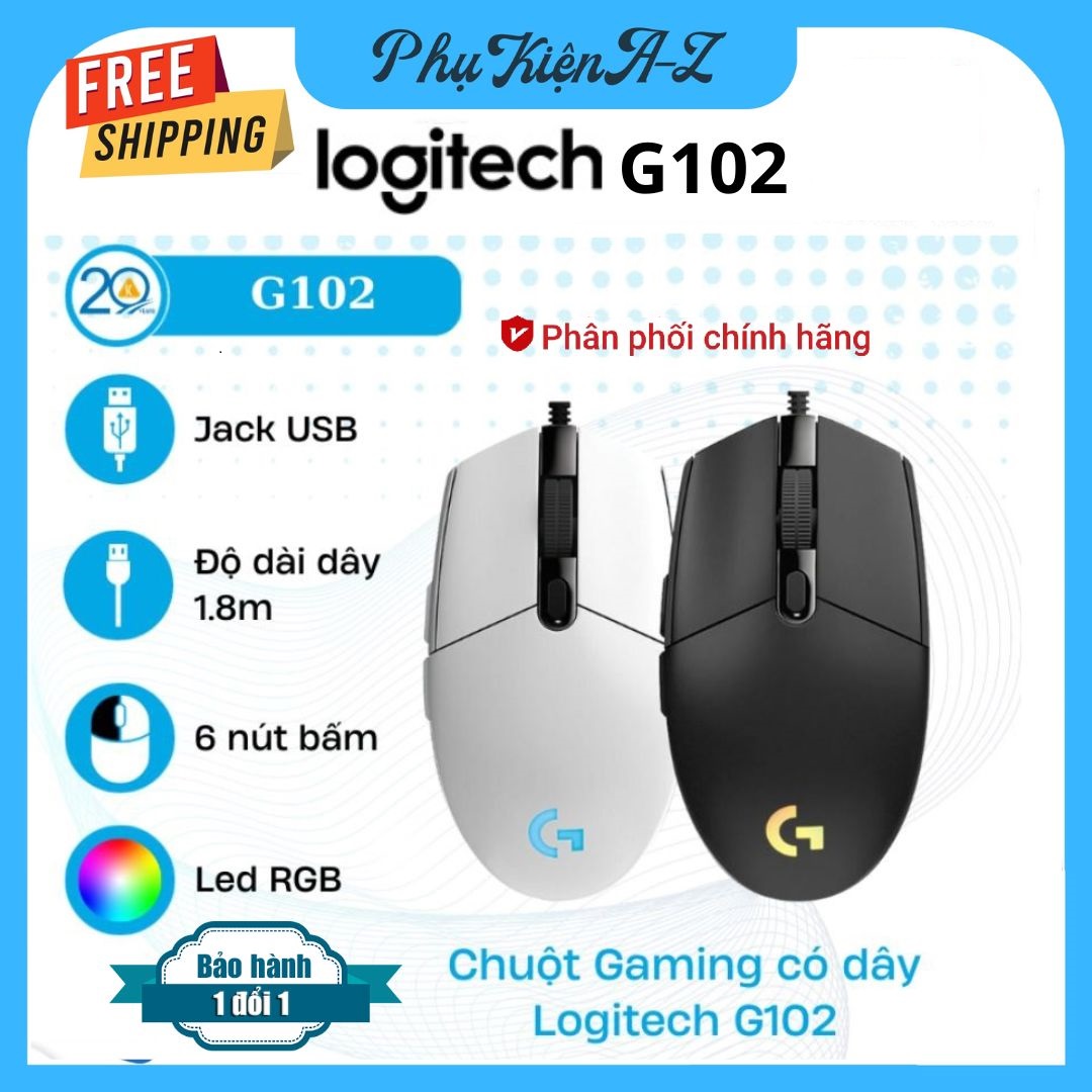    LazMaII CHÍNH HÃNG   Chuột Có dây Gaming Logitech G102 Gen2 Lightsync Siêu Nhạy Chuột G102 Có Đèn Led Đẹp Mắt Chuột Logitech G102 Bảo Hành 12 Tháng Chính Hãng. 