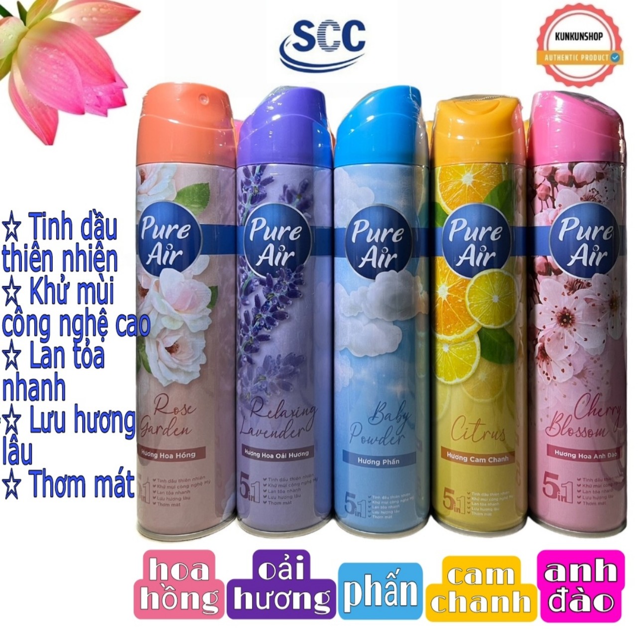 Xịt phòng pure air chính hãng chai nhôm 280ml mẫu mới nhất hương thơm mát, dịu nhẹ