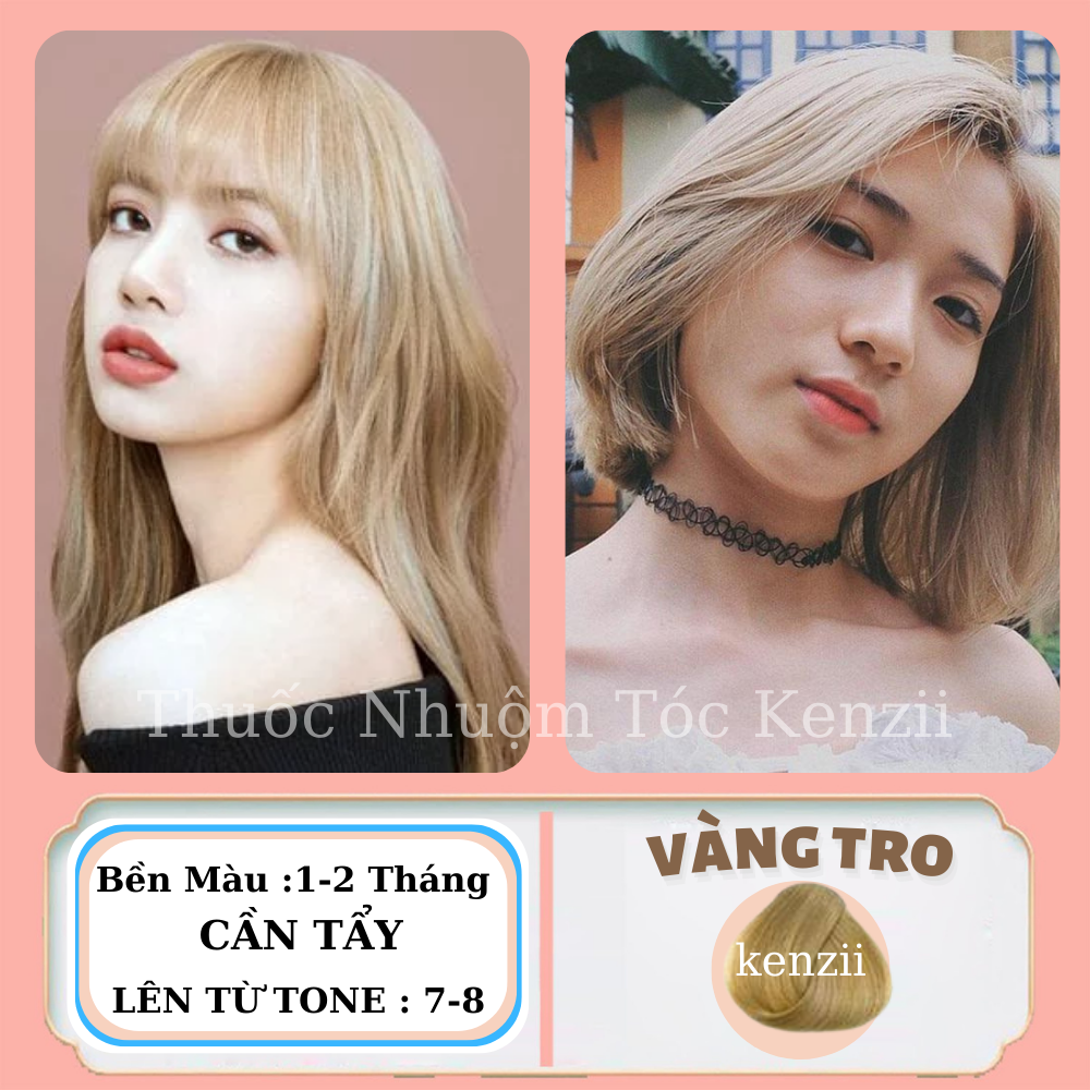 Thuốc nhuộm tóc vàng tro tặng trợ nhuộm kenzii lên từ tone 8 - 9 | thuốc nhuộm tóc màu vàng tro