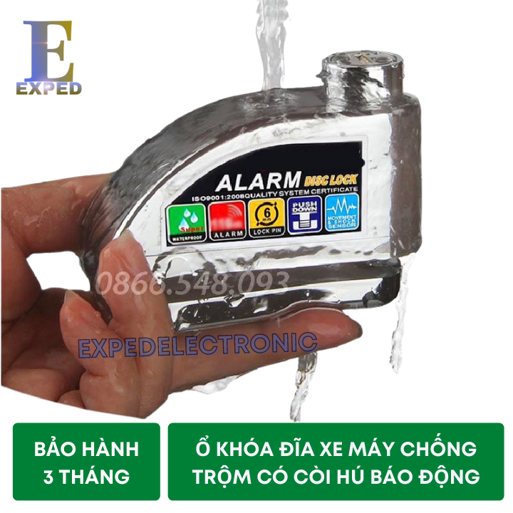 [Chính hãng] Ổ khóa đĩa xe máy ALARM chống trộm có còi hú báo động bảo hành 6 tháng EXPED