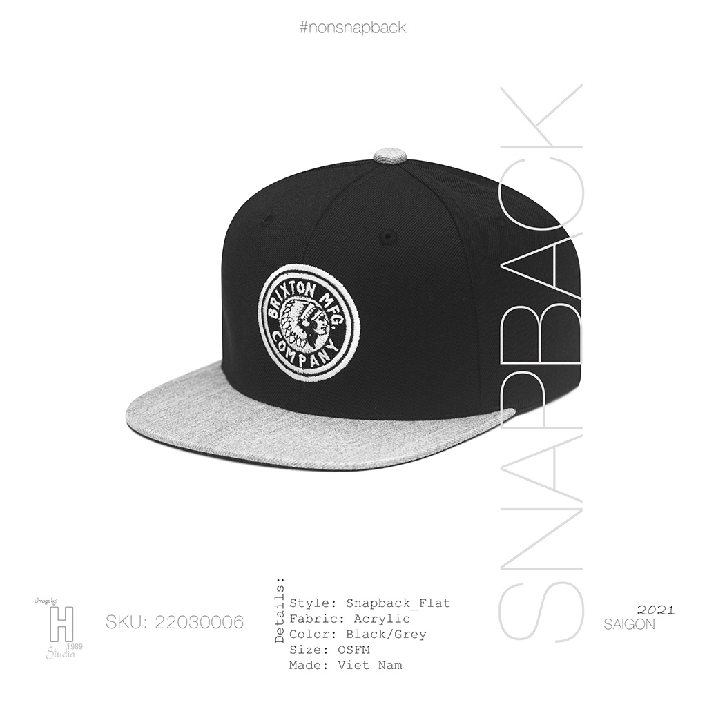 Mũ snapback thời trang nam màu đen xám cao cấp logo Brixton màu trắng hàng chất lượng tiêu chuẩn xuất khẩu