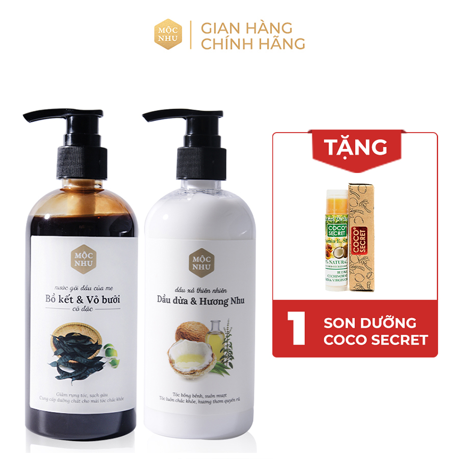 Bộ Đôi Nước Gội Bồ Kết Và Dầu Xả Dầu Dừa Mộc Nhu - Ngăn Rụng Tóc & Kích Thích Mọc Tóc