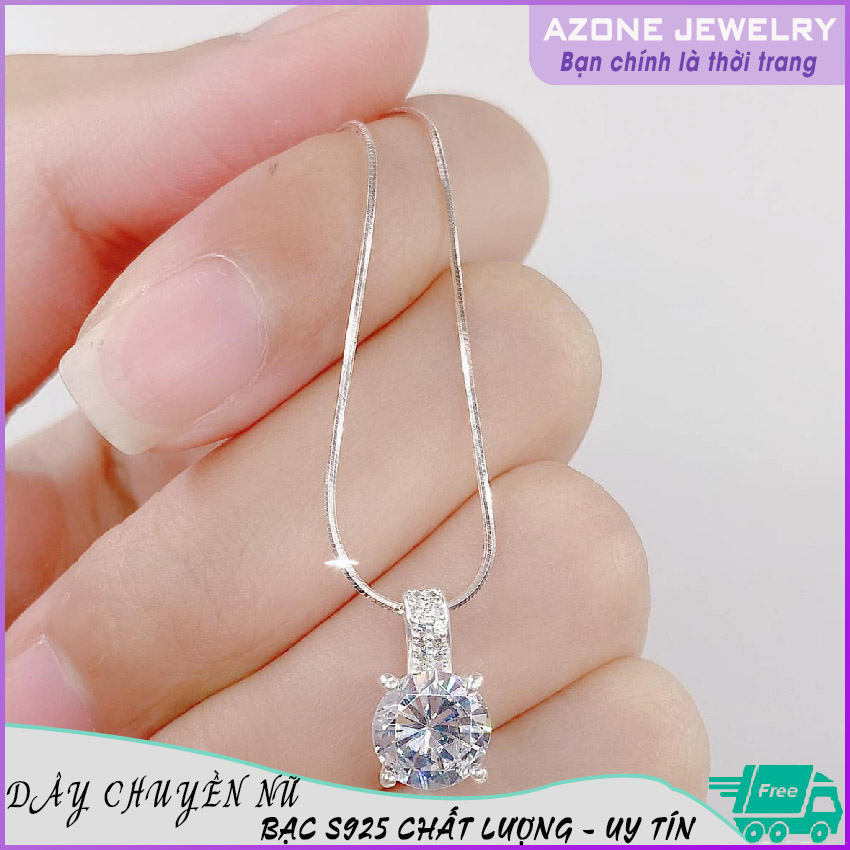 Dây chuyền nữ | Dây chuyền bạc | Dây chuyền bạc nữ [FREESHIP] Bạc S925 Mặt bạc đính đá thạch anh Màu trắng bạc #AZDC006 - Azone 24h Vòng đeo cổ bạc