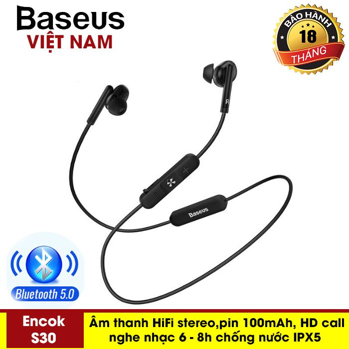 Tai Nghe không dây - Tai nghe thể thao - Baseus S30 Cho Điện Thoại công nghệ Bluetooth 5.0 Âm thanh nổi HIFI stereo, siêu Bass tích hợp mic đàm thoại, pin lâu nghe nhạc 7h, chống nước IPX5 - Phân phối bởi Baseus Vietnam