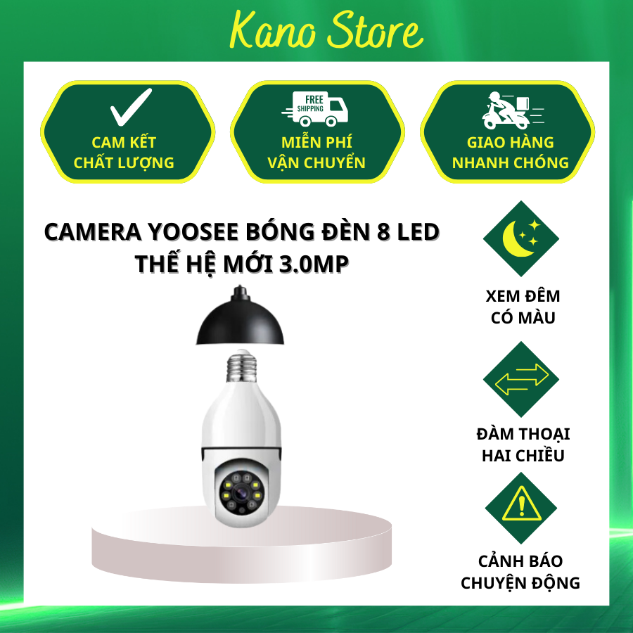 Camera Yoosee Bóng Đèn 8 LED thế hệ mới 3.0MP - đàm thoại 2 chiều, cảnh báo chuyển động, xoay 360 độ, xem đêm có màu